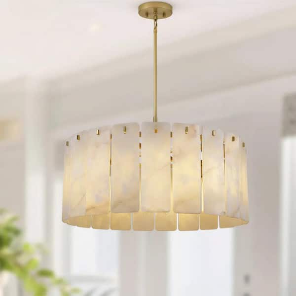 36 in. 21-Light Dimmable Round White Alabaster Kitchen Island Chandelier for Living Room, Dining Room, Foyer