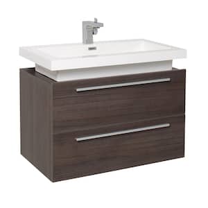 Medio 32 in. Bath Vanity in Gray Oak with Acrylic Vanity Top in White with White Basin