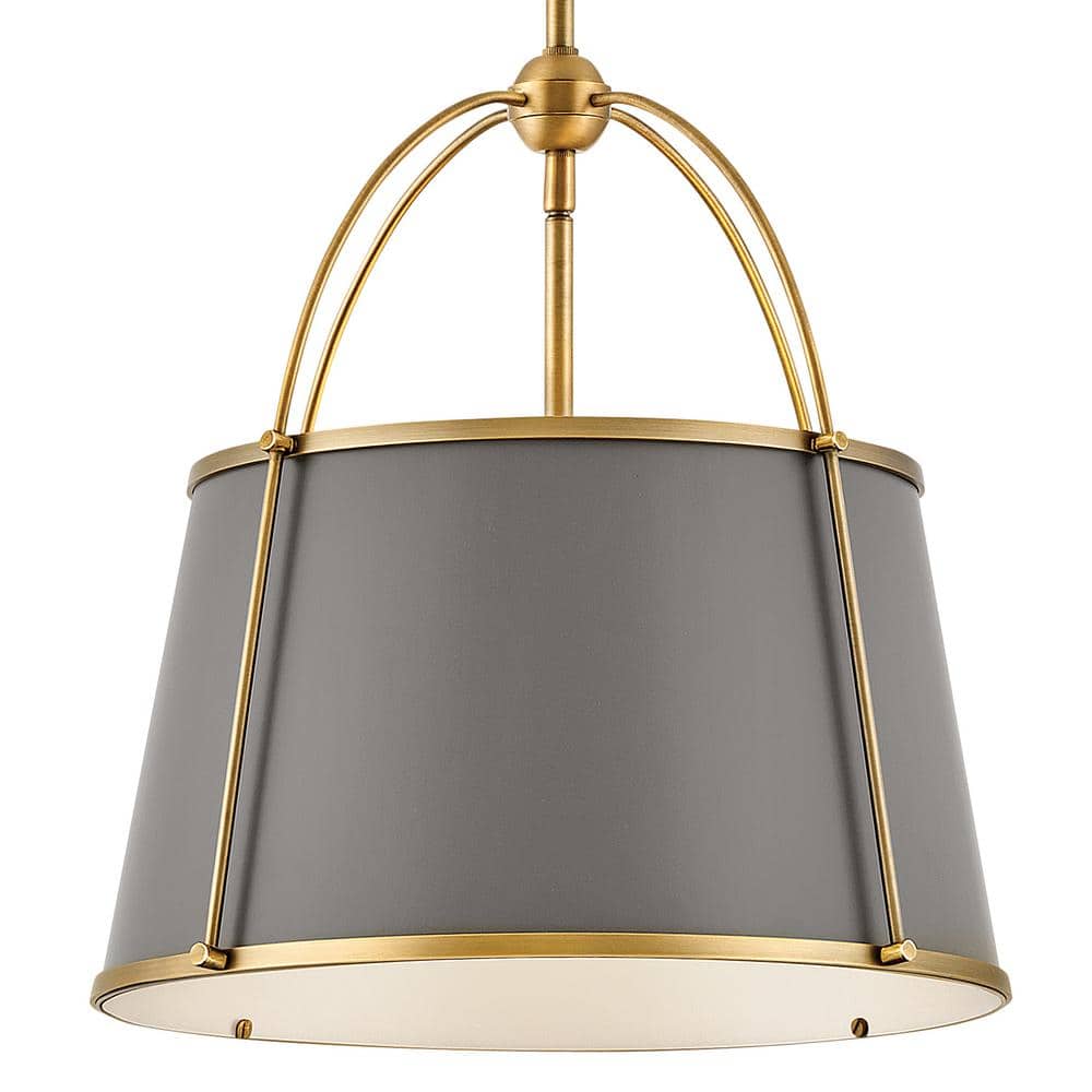 Matte Grey and Lacquered Dark Brass Drum Pendant Light