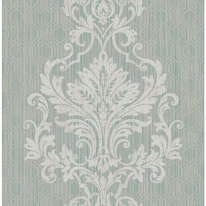 Striped Damask Green and Beige Paper Strippable Wallpaper Roll (Cover 56.05 sq. ft.)