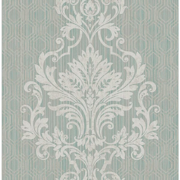 CASA MIA Striped Damask Green and Beige Paper Strippable Wallpaper Roll (Cover 56.05 sq. ft.)