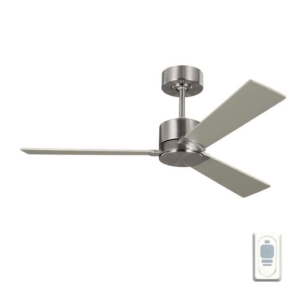 Generation Lighting Rozzen 44 in. Indoor Brushed Steel Ceiling Fan with Silver Blades and Remote