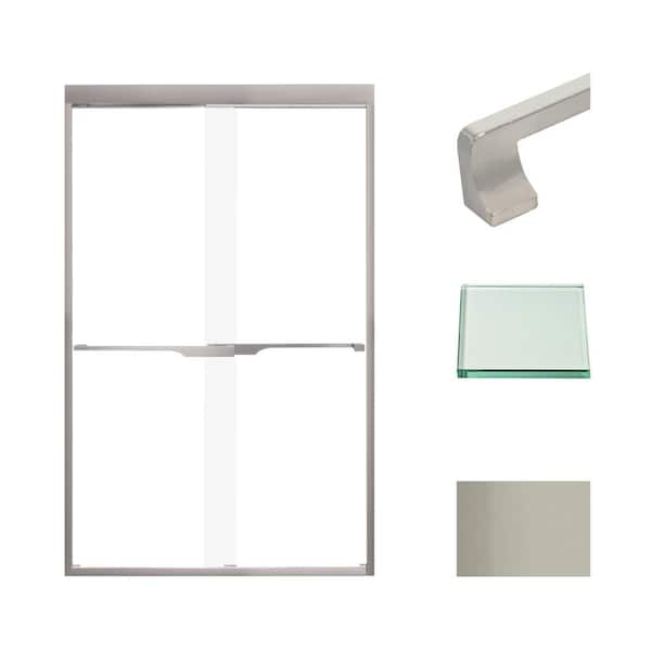 Transolid Frederick 47 in. W x 76 in. H Sliding Semi-Frameless Shower Door in Brushed Stainless with Clear Glass