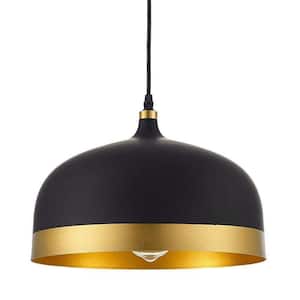 1-Light Black and Gold Magic Bean Pendant Light with Glass Shade