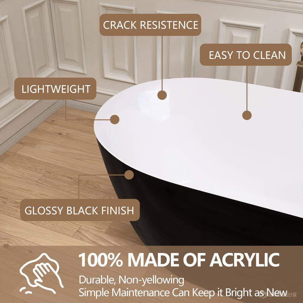 59'' White Acrylic Freestanding Soaking Bathtub