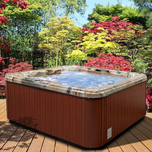 American Spas 7-Person 30-Jet Premium Acrylic Bench Spa Hot Tub with Backlit LED Waterfall