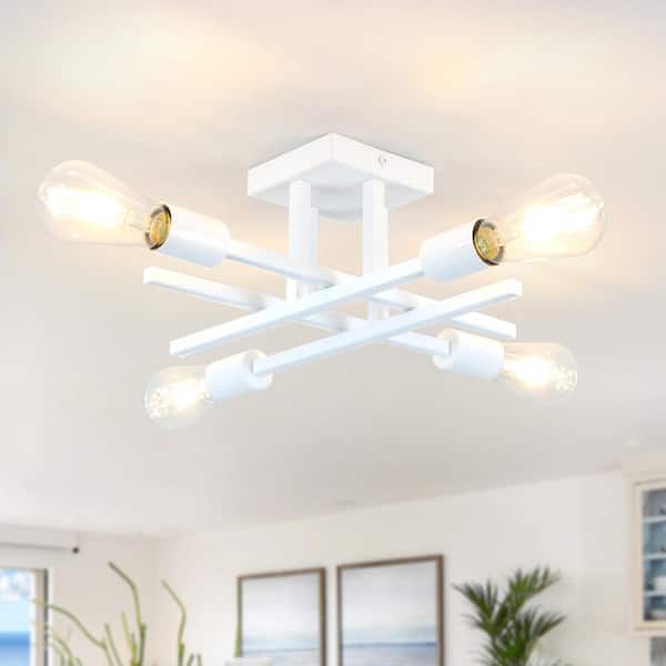 ZJVAIVE 18.11 in. 4-Light Modern White Semi- Flush Mount for Corridor Bedroom with No Bulbs Included