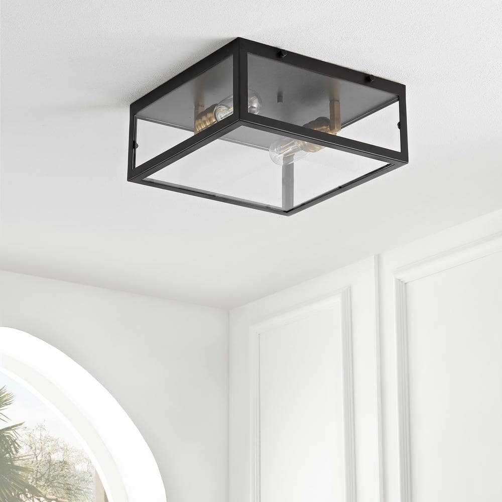 Farmhouse 12" Square LED Flush Mount in Oil Rubbed Bronze with Glass Shade