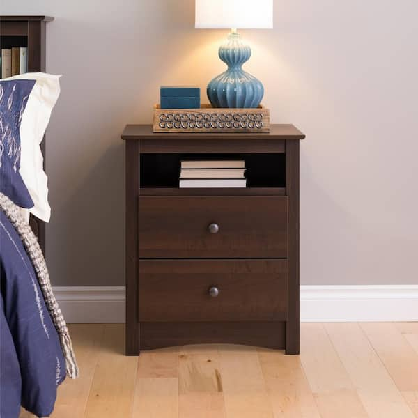 Brackett Plug-In Wood End Table with Storage Shelf 2 Drawers Nightstand Side Table Cabinet Bedside Furniture Wade Logan Color: White