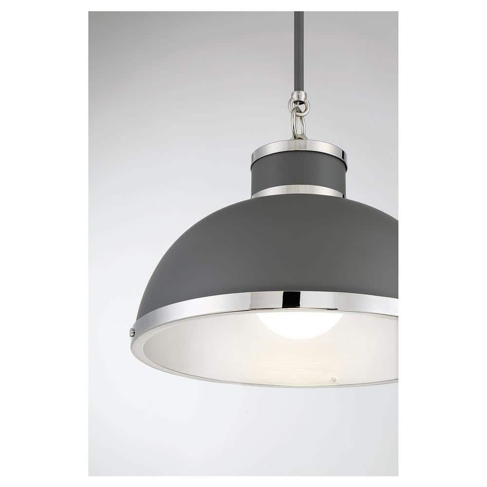 Corning Gray Glass Pendant Light with Polished Nickel Accents