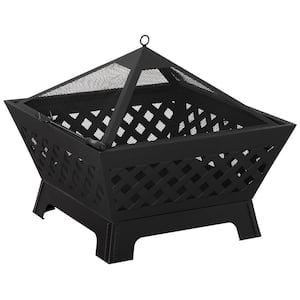 26 in. W x 26 in. H Outdoor Steel Fire Pit Bonfire with Spark Screen Cover