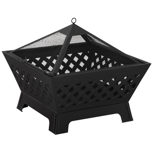 Outsunny 26 in. W x 26 in. H Outdoor Steel Fire Pit Bonfire with Spark Screen Cover