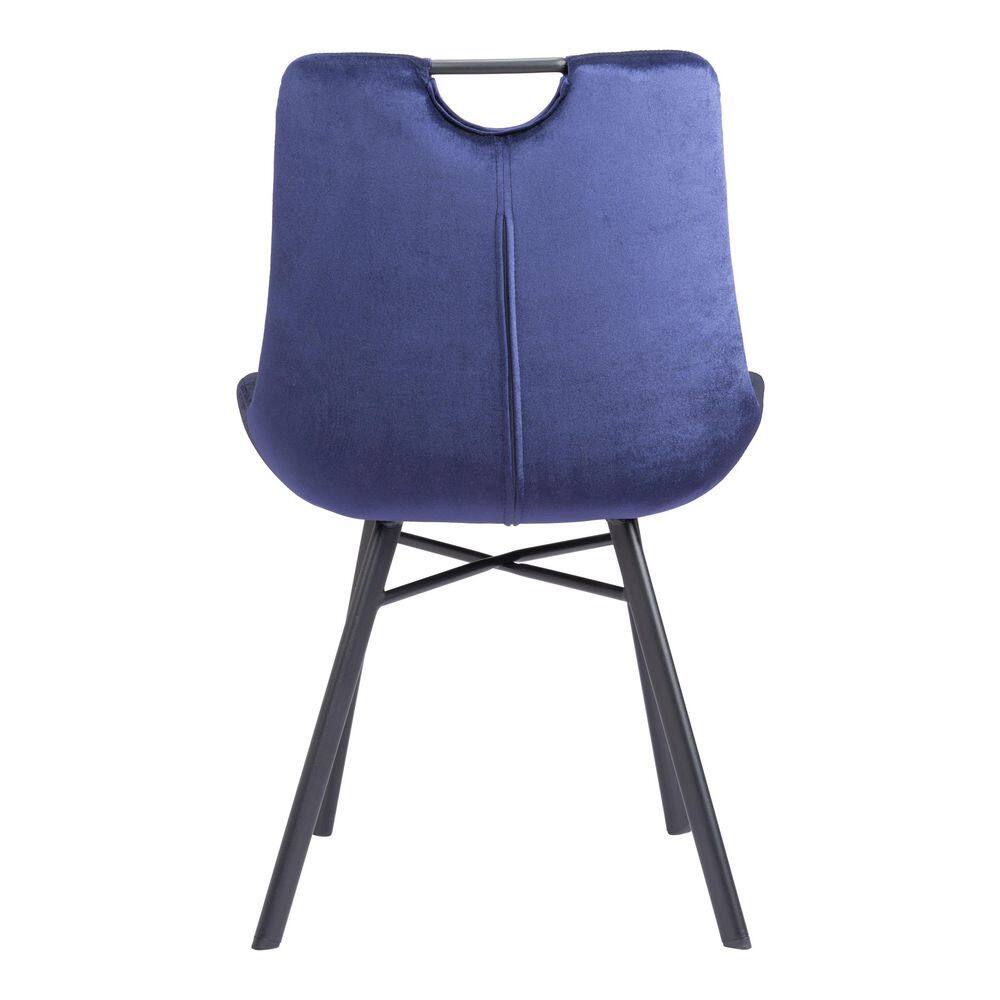 Blue Velvet Upholstered Side Chair with Metal Legs, Set of 2