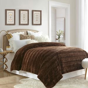 Stylish Caramel Embossed Faux Fur Reverse to Micomink Full/Queen Blanket