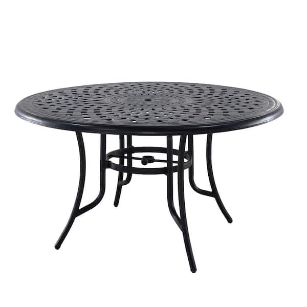 Clihome Black Cast Aluminum Outdoor Dining Table,51 in. Round,Weather-Resistant, 1.8 in. Umbrella Hole,Rust-Proof, Easy to Clean