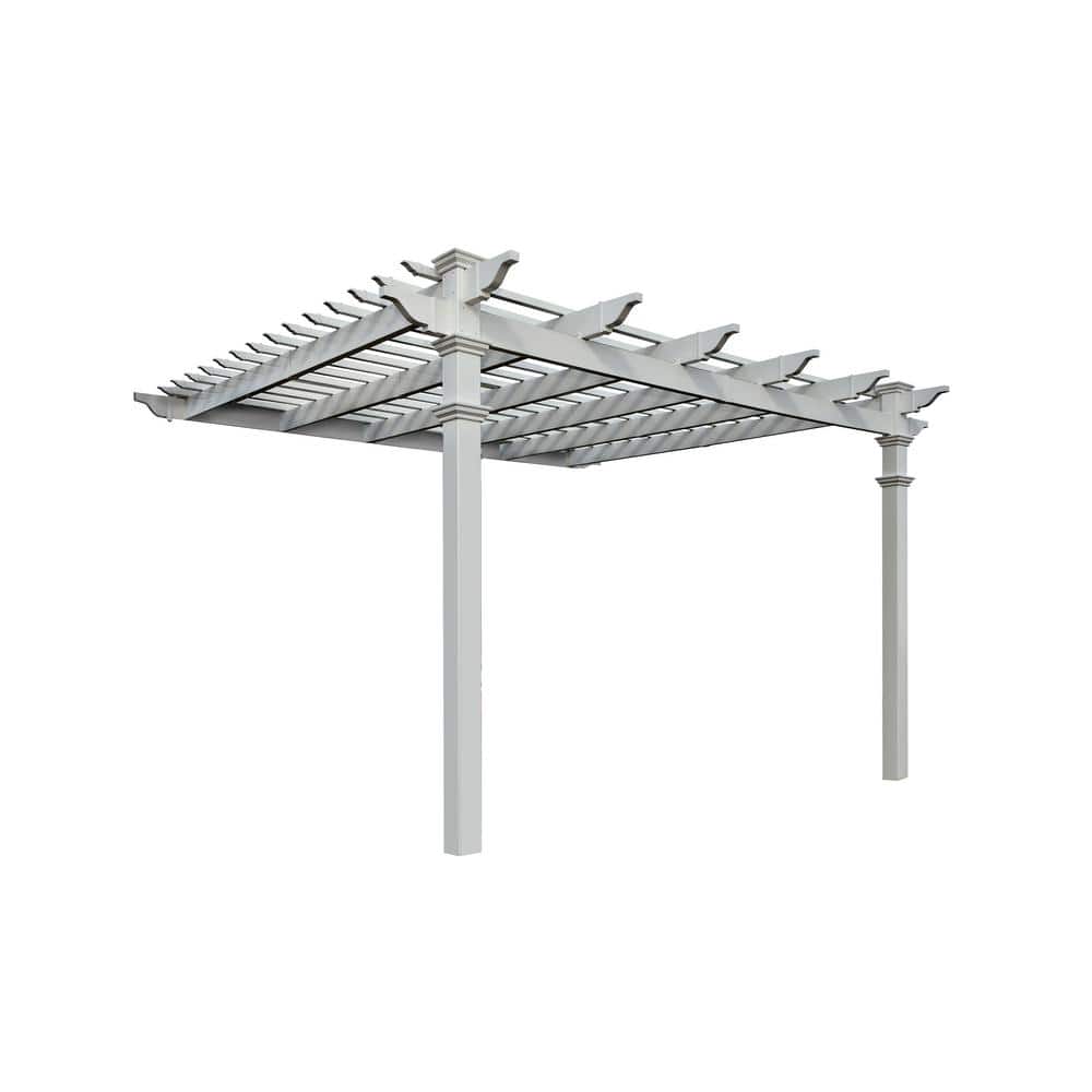 Freemont 12' x 12' White Vinyl Pergola with Flat Canopy