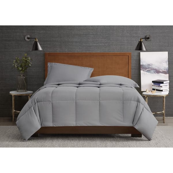 London Fog Garment Wash Solid 3-Piece Grey Microfiber Full/Queen Comforter Set