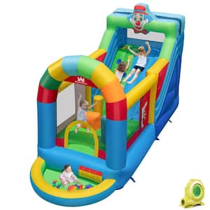 Inflatable Bounce House with Climbing Surface Long Slide Obstacles with 735W blower