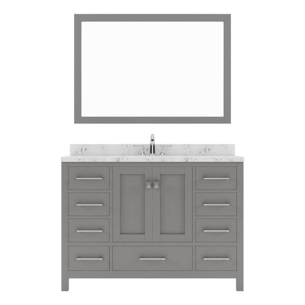 Virtu USA Caroline Avenue 48 in. W x 22 in. D x 35 in. H Single Sink Bath Vanity in Cashmere Gray with Quartz Top and Mirror
