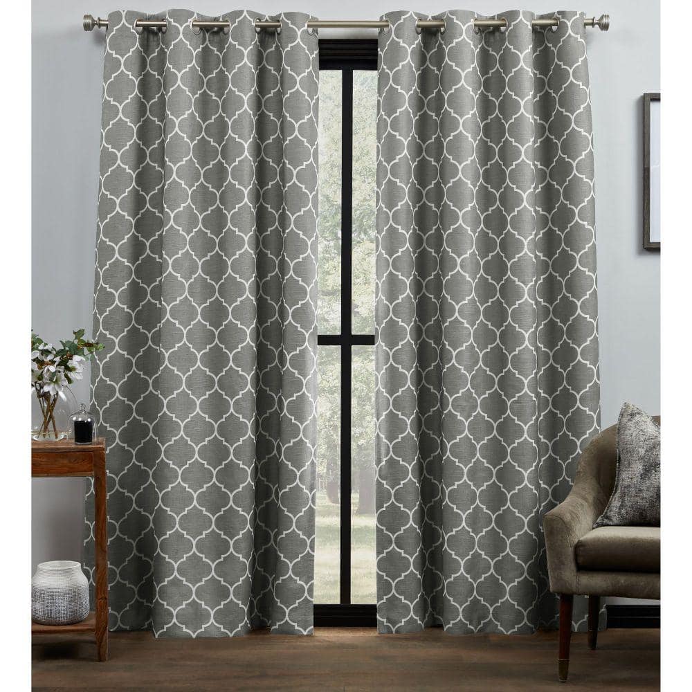 Grey White Trellis Blackout Curtain 52 In W X 96 In L Set Of 2 Eh8459 02 2 96g The Home Depot