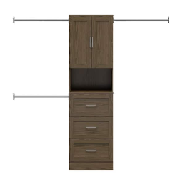Reynolds 25 in. W x 83.25 in H Brown Laminate Board Shaker Closet System Tower w/ 2 Doors and 3-Drawers
