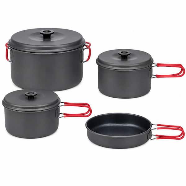 7-Piece Durable Aluminum Camping Cookware Set for Outdoor Backpacking Hiking Picnic, Compact Camping Pots and Pans Set