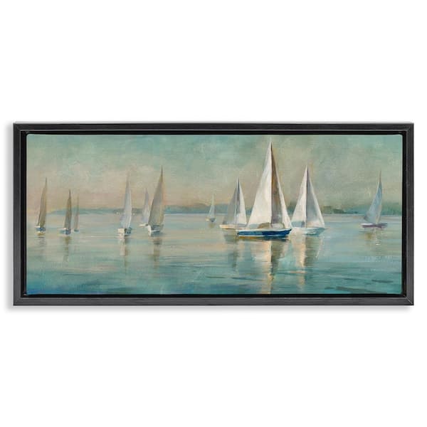 Stupell Industries Panoramic Sailing at Sunrise by Danhui Nai Black Floater Frame Coastal Graphic Art Print 11 in. x 25 in.