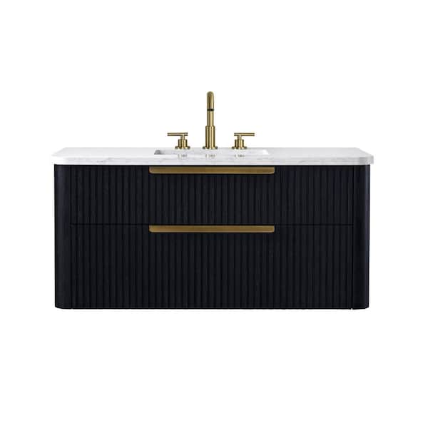 Warren 42 in. Floating Bath Vanity in Black Oak with Engineered Stone Top in Arabescato and White Sink