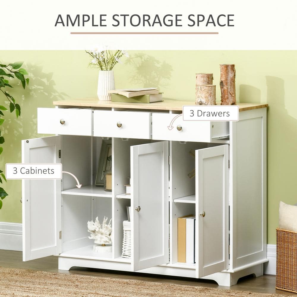 White Rubberwood Top Modern Sideboard with Adjustable Shelves