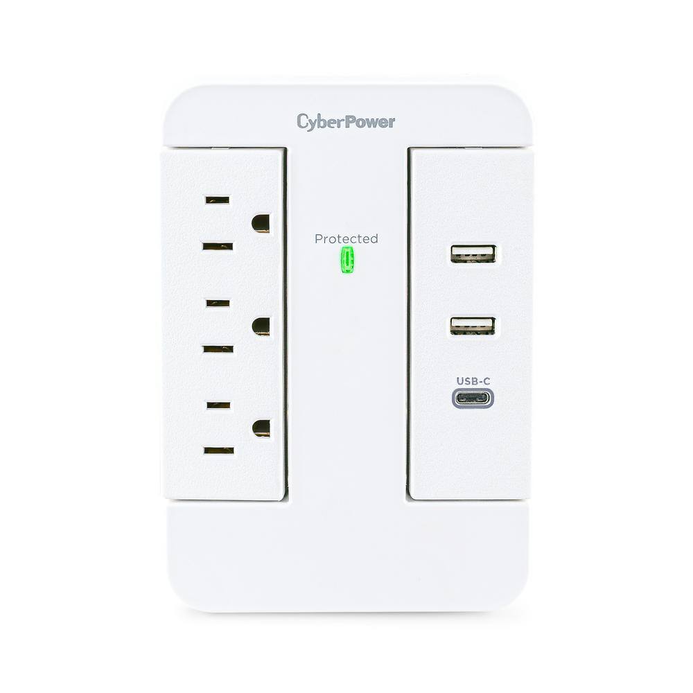 CyberPower 2 USB-A 1 USB-C 3-Outlet Wall Tap