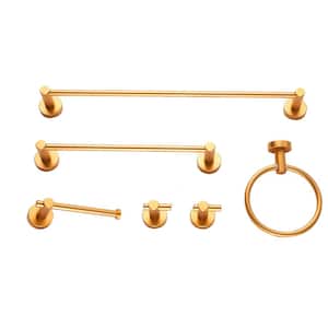 6-Piece Bath Hardware Set with Towel Ring Toilet Paper Holder Towel Hook and Towel Bar in Gold