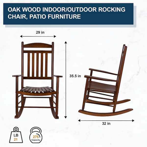 35.5 in. H Oak Wood Indoor/Outdoor Rocking Chair, Patio Furniture, Lounge Chair, Lawn Chair