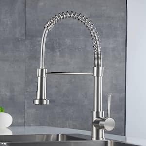 Single-Handle Commercial Pull Down Kitchen Sink Faucet With Sprayer One Hole Kitchen Faucets Spring Taps Brushed Nickel