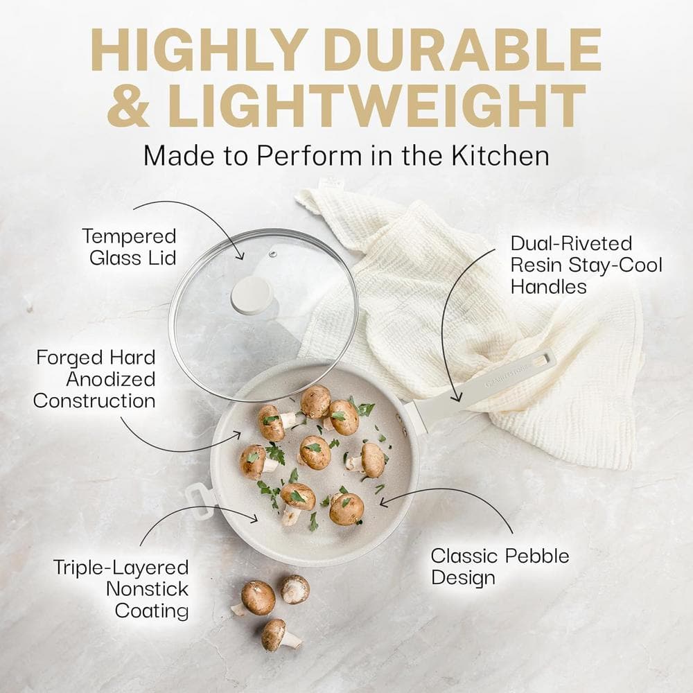 Beige 14'' Aluminum Nonstick Frying Pan with Lid
