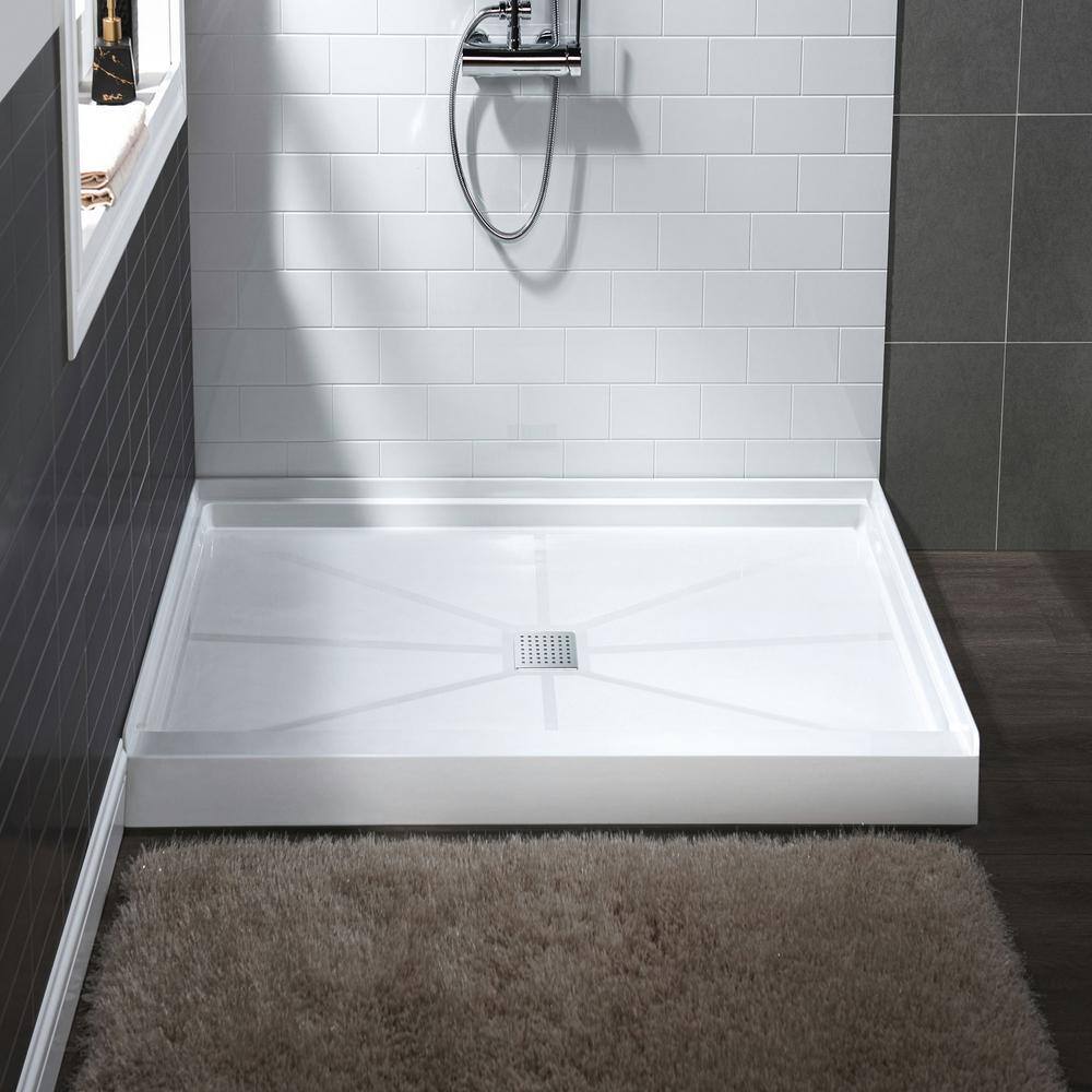 36" White Rectangular Shower Pan Base with Polished Chrome Drain Cover
