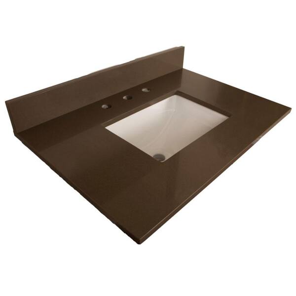 Bellaterra Home Rosemead 32 in. W x 22 in. D Quartz Single Basin Vanity Top in Taupe with White Basin
