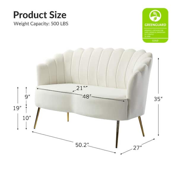 JAYDEN CREATION Yeran Velvet 50.2 in. Ivory 2-Seats Loveseat