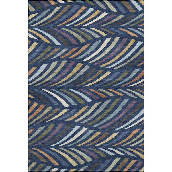 Mayfield Premium Machine Washable Abstract AMF2475 Navy 9 ft. x 12 ft. Area Rug
