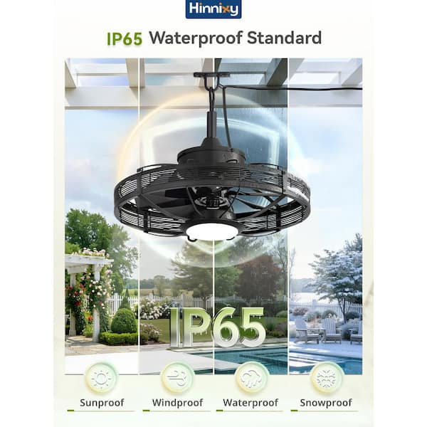 20 in. Outdoor Matte Black Waterproof 6-Speed 0-100% Dimming Clip Mount Standard Ceiling Fan with Lights, Remote, APP