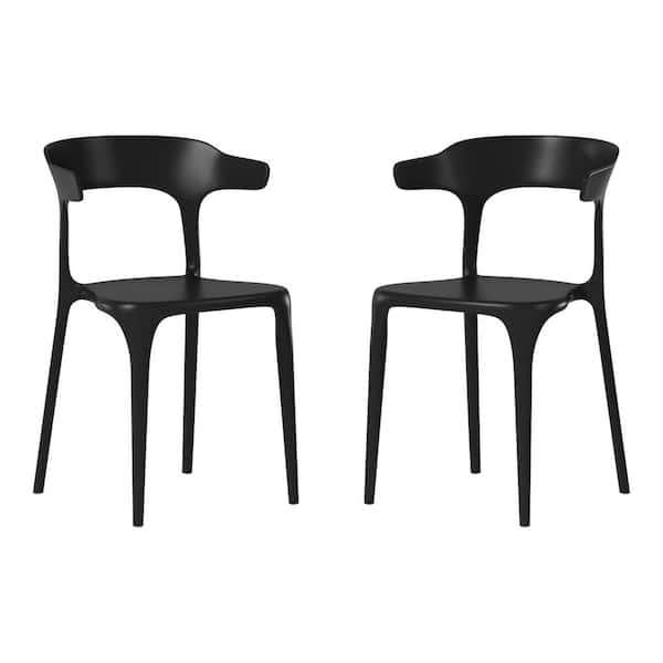 WESTIN OUTDOOR Frond and Form Outdoor Patio Modern Curved Back Poly Plastic Stacking Dining Side Chair (Set of 2), Black