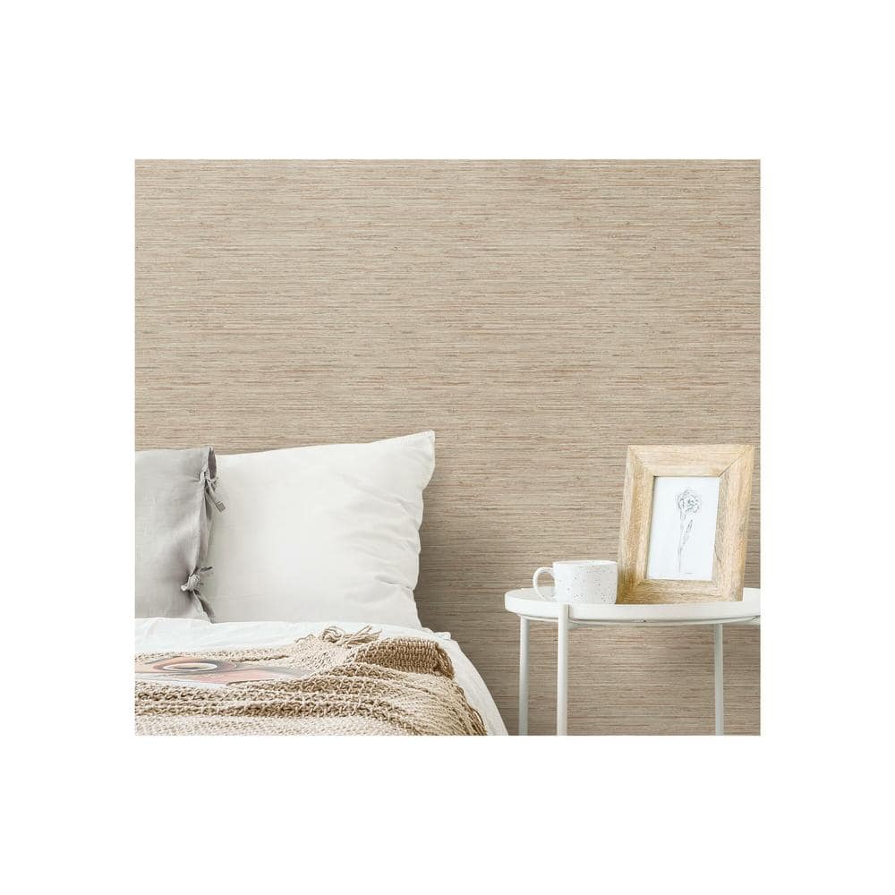 Pink and Taupe Faux Grasscloth Peel and Stick Wallpaper Roll