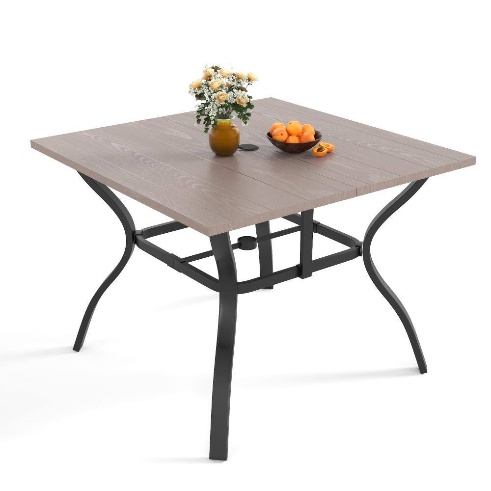 "Metal Outdoor Dining Table with Umbrella Hole 37"" Wood Look Table - Heavy Metal Frame Easy Assembly Waterproof" price history on PriceWatchPro