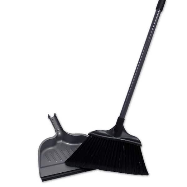 11 in. Black/Gray Upright Broom and Dustpan Set TG07-KJ027 - The Home Depot