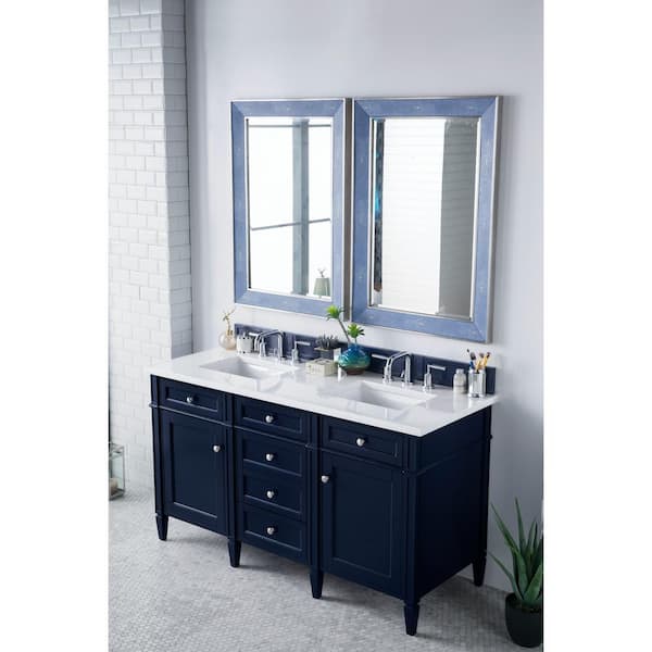 James Martin Vanities Brittany 60 in. W x 23.5 in.D x 34 in. H Double Bath Vanity in Victory Blue with Solid Surface Top in Arctic Fall