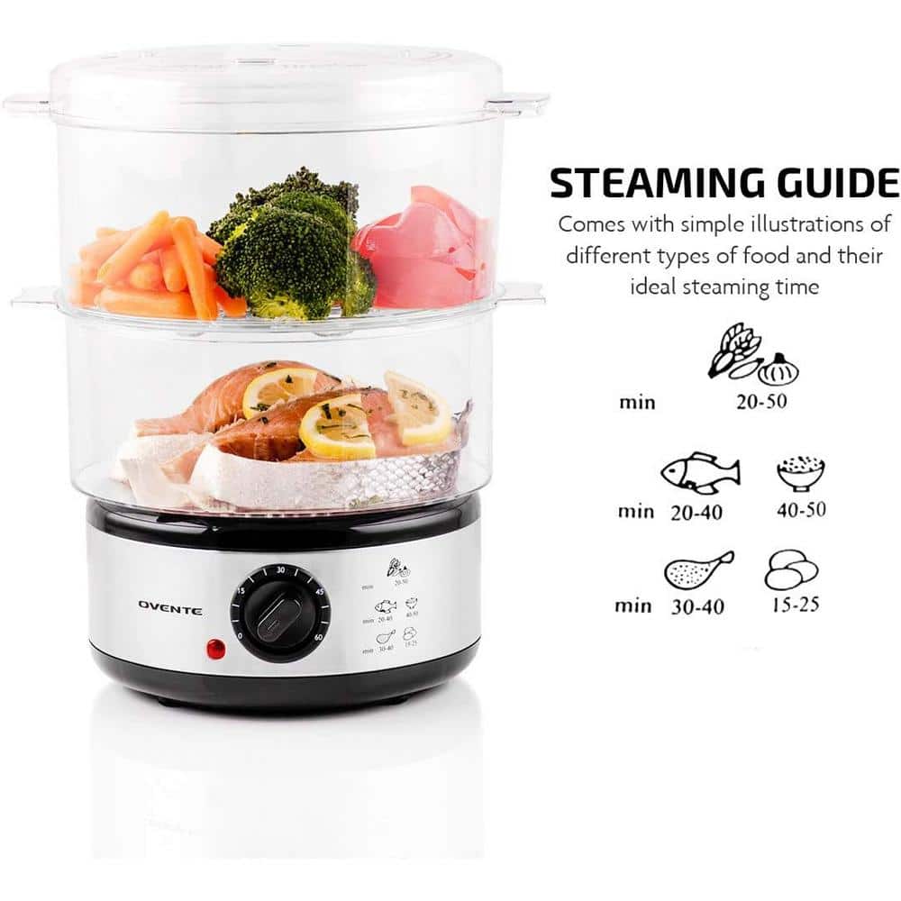 Silver 2-Tier Electric Food Steamer with Stainless Steel Base