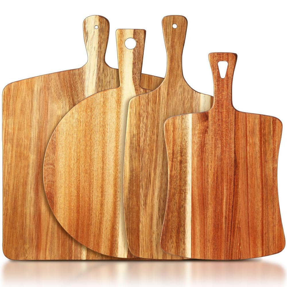 4-Piece Set Thick Acacia Wood Cutting Boards with Handles Large Charcuterie