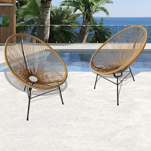 2-Piece Outdoor Acapulco Hand Woven Flexible PE Rope Rattan Sturdy Frame Patio Lounge Chair in Beige