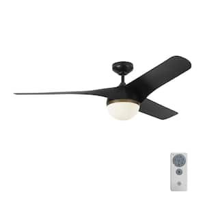 Akova 56 in. Integrated LED Indoor/Outdoor Matte Black Ceiling Fan with Light Kit, DC Motor and 3-Speed Remote Control