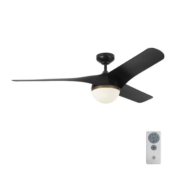 Generation Lighting Akova 56 in. Integrated LED Indoor/Outdoor Matte Black Ceiling Fan with Light Kit, DC Motor and 3-Speed Remote Control