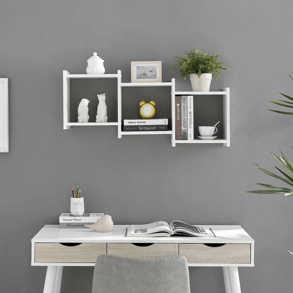 White 3-Cube Floating Wall Shelf with Ledges